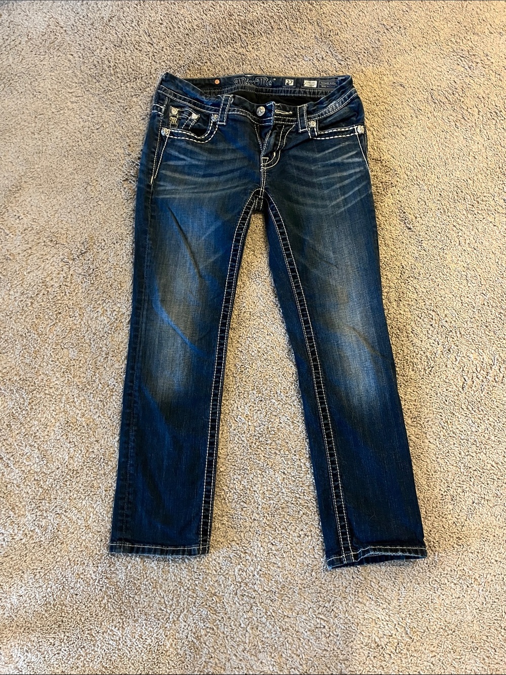 Miss Me Dark Blue Skinny Jeans with Contrast Stitching